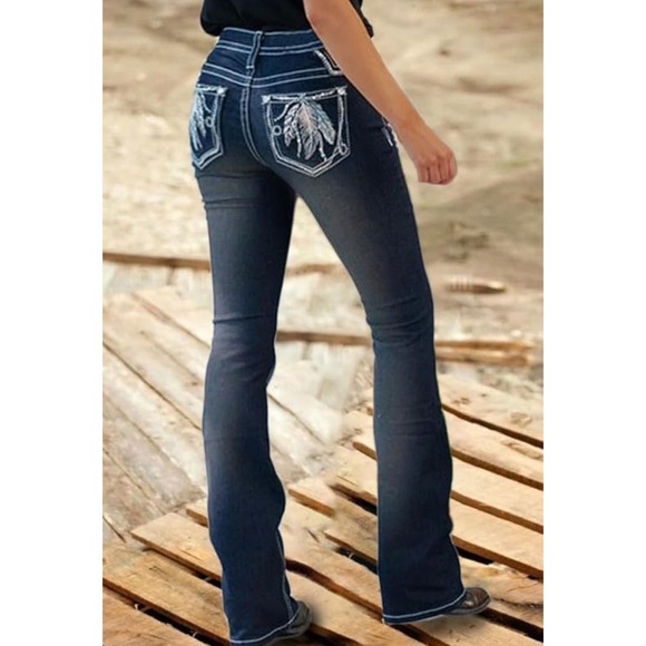 PEIHOT Womens Jeans High Waisted Floral Embroidered Petite Pants‎ Ripped Sz XL - Picture 7 of 11